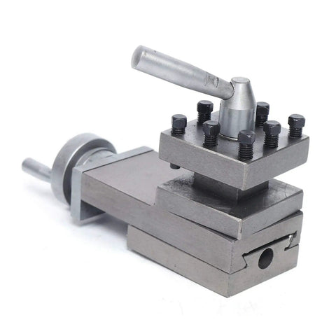 Heavy Duty Quick Change Tool Post Holder For Metal Lathe And Mini Lathe Workbench With 90mm Stroke Precision Cast Iron Build, side view.