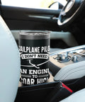 Stainless Steel Insulated Tumbler For Sailplane Lovers And Aviation Enthusiasts Keeps Cold Drinks Ice Cold Or Hot Coffee On Long Fly Days Durable Travel Mug Built For Glider Pilots And Aviation Nerds placed on car console.