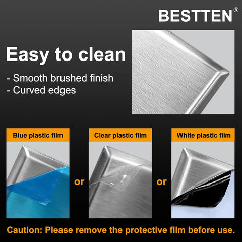 5 Pack 2 Gang Duplex Stainless Steel Wall Plate With Protective Film For Easy Removal, showing smooth brushed finish and films