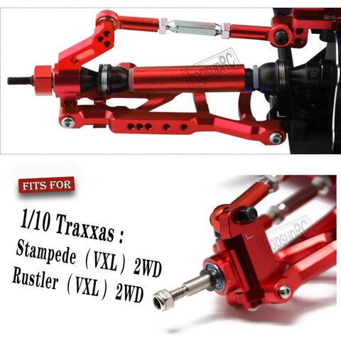 Front And Rear Full Metal Shock Upgrade Kit For One Tenth Scale Rustler And Stampede VXL 2WD RC Cars with Alloy A Arms in Red