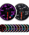 Bezel oil pressure gauge kit, 0-100 PSI, 2-1/16 in (52mm), silver ring, clear lens; pair shown with color variant options