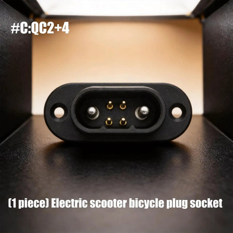 Close-up of Electric Scooter Charging Connector Socket With Copper Pin Power Port And Insulated Housing, front view