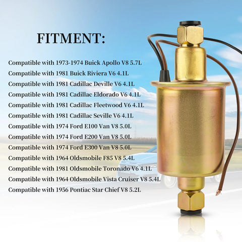 12V Universal Electric Fuel Pump 5-9 PSI 30 GPH Fuel Transfer Pump For Gasoline And Diesel Engines Carburetor Compatible Perfect For Cars Trucks Boats Generators And Lawn Mowers E8012S E8016S EP12S FD0002 P60430 with compatibility list