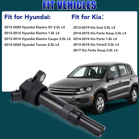 Ignition Coil Pack And Spark Plug Set For 2012 2013 2014 2015 2016 Hyundai Elantra Tucson Kia Soul Forte 2.0L And 1.8L L4