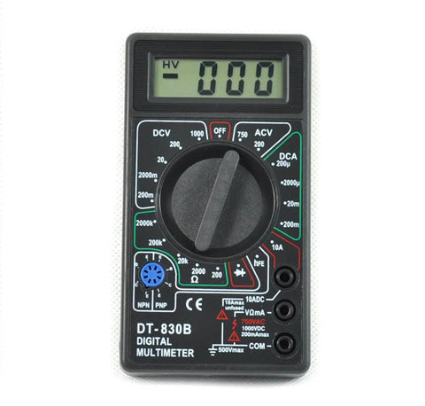 DT830B LCD Digital Multimeter Voltmeter Ammeter And Ohmmeter with 1999 Count LCD Display, showing dial and measurement settings