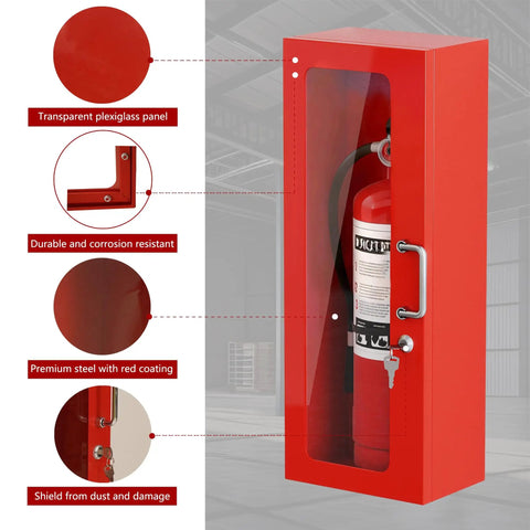 Wall Mount Fire Extinguisher Cabinet With Handle And Lock Red Heavy Duty Steel Storage Box For 10Lb Extinguisher Built To Last 24 Inch High 9 Inch Wide 6 Inch Deep Plexiglass Window Weatherproof Indoor Outdoor Use