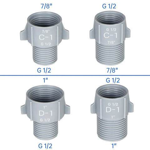 4 Pack Water Pipe Adapter Kit 1/2 To 1 Inch And 7/8 Inch Converters For G1/2 BSPP NPT SAE Threads, male to female fittings