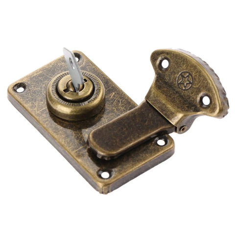 Vintage Metal Key Hasp Lock For Jewelry Box And Wooden Suitcase With Antique Toggle Latch And Key Screws Included