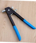 Get The Ultimate 86 Pc Rivet Nut Tool Kit With Heavy Duty Aluminum Alloy Rivnuts For Super Fast Metal Work And Easy Installation On Steel Jobs hand rivet nut tool with blue handles on wood surface