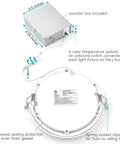 6 Inch Ultra Thin LED Recessed Light With J-Box 12W Color Temperature Selectable 2700K To 5000K Dimmable Wafer Light 1000 Lumens Energy Star IC Rated 6 Pack showing junction box and sealing features.