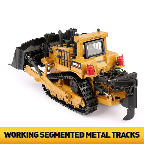 One Fifty Scale Diecast Metal Dozer Toy With Tilt Blade And Working Tracks, durable metal construction, detailed cab, poseable ripper.