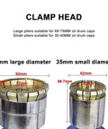 Clamp head for Heavy Duty Electric Crimping Tool For Drum Sealing Automatic Capping Machine For Oil Drums shows sizes for caps.