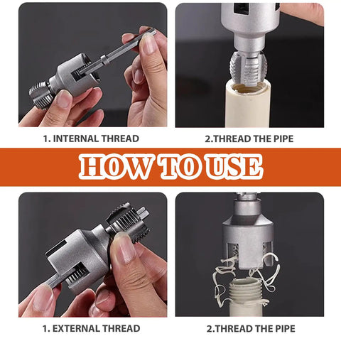 2 Piece Internal And External Pipe Threader Kit For 1/2 Inch And 3/4 Inch PVC PPR Plastic Pipes Electric Drill Compatible Heavy Duty Threading Tool For Plumbing Diy Pros Secure Fits in use for threading pipe.