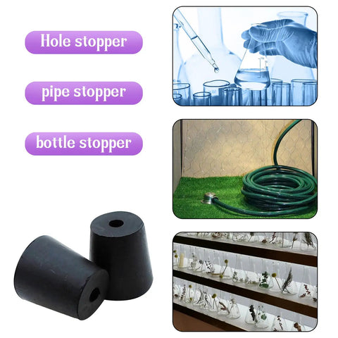 Premium 6 Pack Black Rubber Stoppers With Hole Heavy Duty Tapered Lab Bungs Kickass Leak Proof Seals Built Tough For Test Tubes Industrial And Home DIY Projects