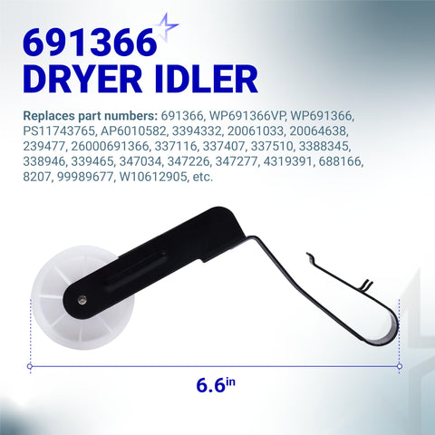 Close-up of 691366 dryer idler from Must Have Dryer Drum Belt And Pulley Kit For Kenmore Whirlpool Dryers, easy install component