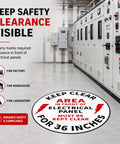 Yo Workers Need To Grab These 5 Pack 17 Inch Anti Slip Electrical Panel Clear Floor Stickers High Visibility Safety Decals on smooth warehouse floor.