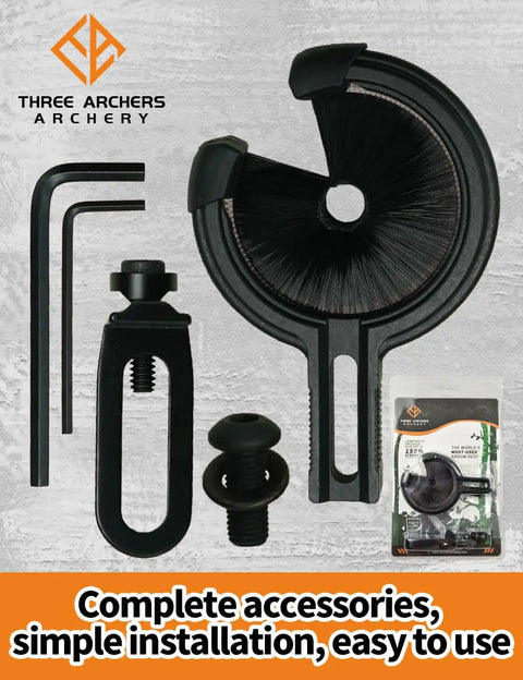 Fully Enclosed Brush Arrow Rest for Compound and Recurve Bow with Capture Style, hex keys, and mounting hardware.