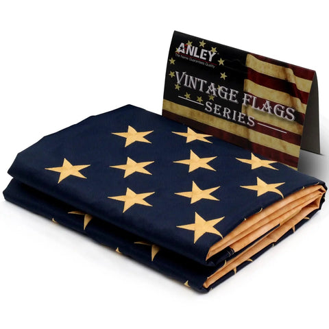 Folded Tea Stained Vintage Style American Flag 3x5 Foot With Embroidered Stars and Product Packaging