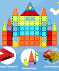 104 Piece Magnetic Tile STEM Building Blocks Set For Kids Ages 3 To 9 With Car Bases Hands On Educational Stacking Construction Toy