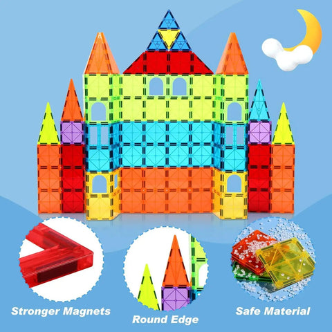 104 Piece Magnetic Tile STEM Building Blocks Set For Kids Ages 3 To 9 With Car Bases Hands On Educational Stacking Construction Toy