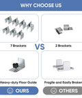 Comparison of Sliding Barn Door Hardware Kit 10 Ft Heavy Duty Track showing 7 brackets and a sturdy floor guide.