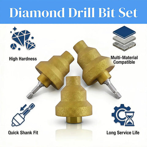 Diamond Step Drill Bit Set With M10 Thread, 20mm 35mm 50mm Three Stage Hole Opener For Tile Concrete Marble Granite Stone