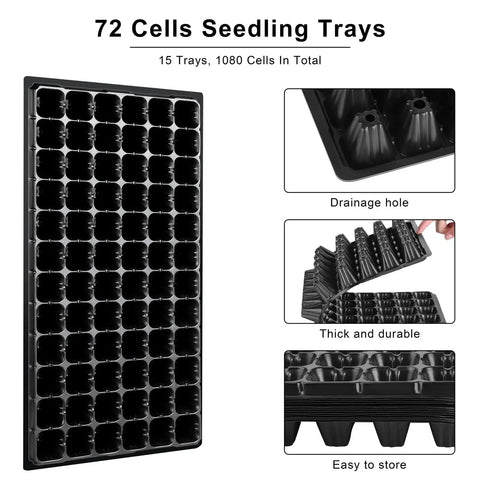 Fifteen Pack Seed Starter Trays With 72 Cells Each 1080 Cells Total Plastic Seedling Trays Kit For Garden Germination