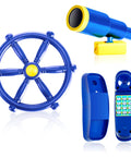 Blue Pirate Ship Wheel Toy Telescope And Telephone Playground Accessories Bundle For Outdoor Swing Sets And Playhouses Ideal For Backyard Fun And Epic Imaginative Outdoor Adventures For Kids