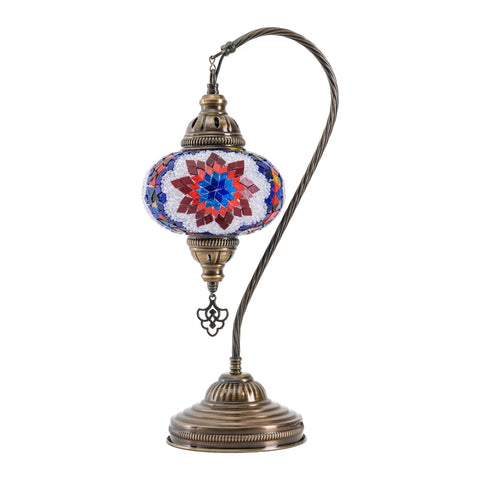 Turkish Mosaic Table Lamp With Built In LED Bulb Hand Cut Glass Mosaics Moroccan Gooseneck Design Tall 45 Cm Lit Accent Light For Living Room Handmade In Turkey