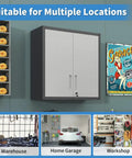 Wall Mounted Tool Cabinet With Locking Metal Storage And One Shelf For Garage Organization Built Tough In Black And Gray Finish For Your Home Workshop And Utility Rooms, wall cabinet in home garage