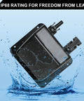 Black solar cable entry gland with IP68 rating showing waterproof feature, UV resistant, 10AWG cable, for RVs, boats, campers, vans