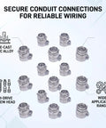 Heavy Duty 20 Piece 1 Inch Squeeze Conduit Connectors For Fmc Electrical Systems Die Cast Zinc Alloy displayed in a grid layout.