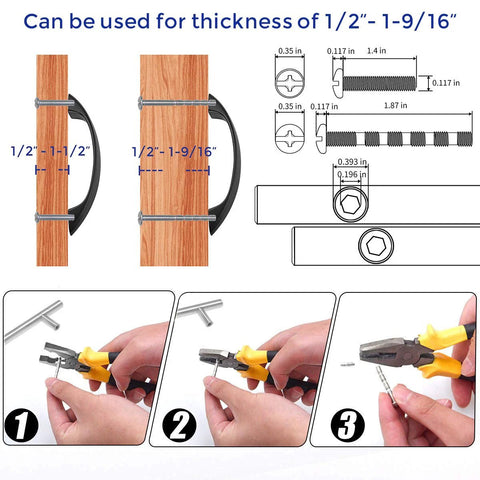 Diagram showing installation of 30 Pack 3 Inch Matte Black Cabinet Handles for Cabinets and Drawers with screw measurements.