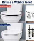 Six Pack Heavy Duty Toilet Seat Replacement Bolt Kit Featuring Rock Solid 304 Stainless Steel Fasteners For Universal Bathroom Fixtures, before and after stability comparison