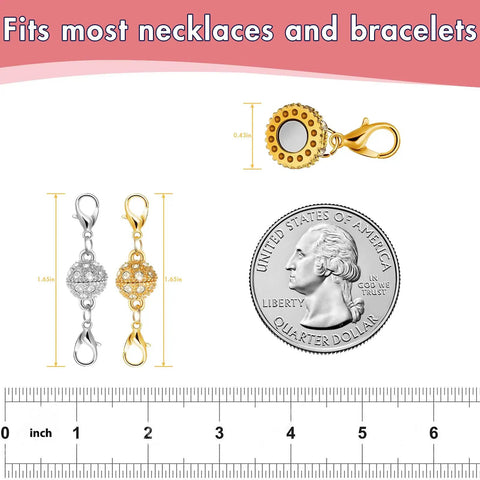 Lobster Clasp Necklace Clasp Extender Kit Grab And Go 14K Gold And Silver Finishes For Necklaces And Bracelets overview with sizing.