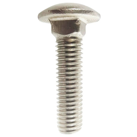 Top Shelf 1/4 X 3 Inch Carriage Bolts Round Head Square Neck Stainless Steel 18 8 Full Thread Coach Fasteners Heavy Duty Tough As Nails Everyday Hardware Kit 25 close-up view of a stainless steel round head bolt with full thread.