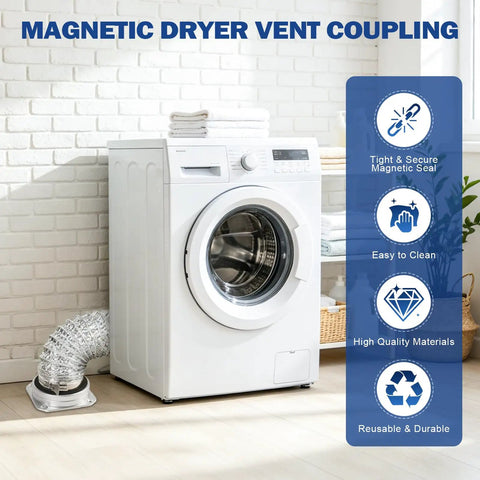 Magnetic Dryer Vent Connector Kit 4 Inch Flexible Duct Hose 3.3 Ft For Tight Spaces Fast Quick Connect In One Second Easy Clean Access