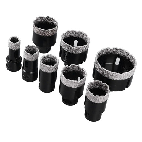 Kickstart Your DIY Project With This Awesome 8-Pc Grit Hole Saw Kit Designed For Drilling Marble Glass Ceramic Tiles And Concrete With Sharp Diamond Tips That Make Hard Work Easy Peasy. 8-piece diamond grit hole saw set, sizes 20mm-68mm
