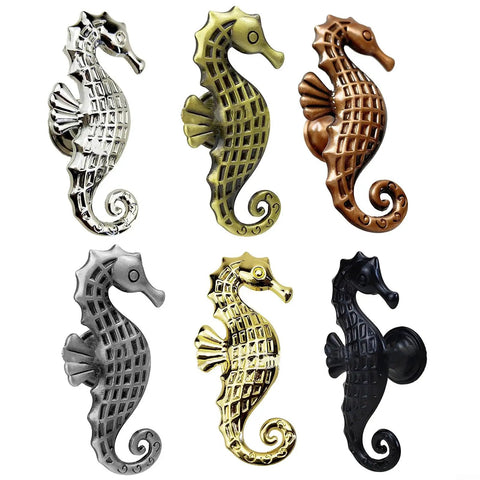 Various finishes of Dope Seahorse Style Zinc Alloy Cabinet Pull Handle In Matte Black, Ultra Durable Furniture Hardware For Drawers and Doors.