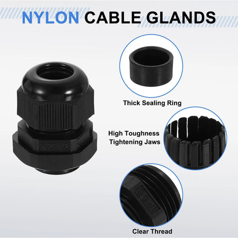 Set Of Three Npt Half Inch Nylon Cable Glands Waterproof Cord Grip Connectors Adjustable Six To Eleven Millimeter Wire Grommets