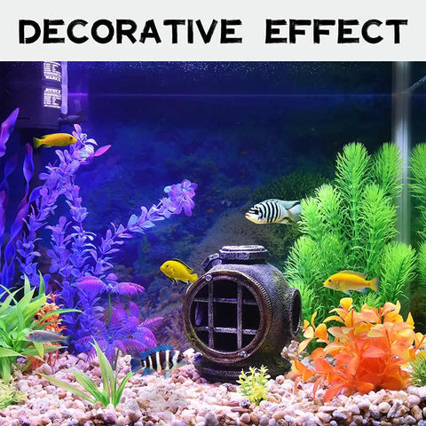 Finding Nemo Inspired Clownfish House Aquarium Decor for Betta and Tropical Tanks with colorful plants and scuba helmet