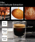 Espresso extraction and cup with oil layer and crema from Compact Semi Automatic Coffee Maker With Milk Frother For Espresso Cappuccino Latte Macchiato And More, One Touch 15 Barista Quality Drinks At Home, Sleek Pod Style Machine For Quick Brew And Bold Flavor.