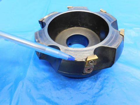 5 Inch OD Face Mill With 1 1/2 Inch Pilot No Labeling On This Face Mill For CNC Milling And Metalworking Precision Tool showing carbide inserts