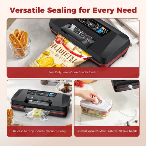 95KPa Vacuum Sealer Machine For Food Auto With Dual 12mm Heat Seal 10 In 1 Modes Built In Cutter And Bag Storage in use on snacks