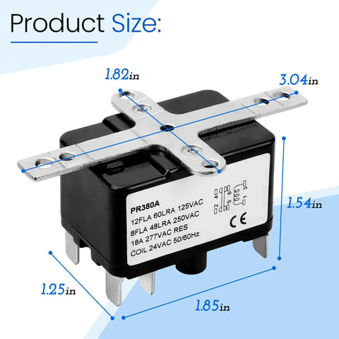 Heavy Duty 24V AC Fan Relay For HVAC Systems With Isolated Switch, Single Pole SPST, Ideal For Blowers, Humidifiers, Goodman Units, And Heat Sequencers, Includes Universal Mount Bracket, black relay with metal bracket, 3.04in
