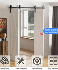 Bi Folding Sliding Barn Door Hardware Kit For Four Doors, 48 Inch Black Track With J Shape Rollers installed view