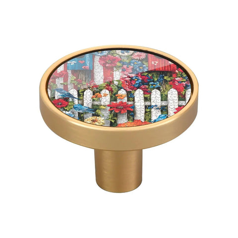 Birdhouse Fence Blue Dresser Drawer Knobs Set Of 4 With Screws Acrylic And Zinc Alloy Cabinet Pulls; floral design