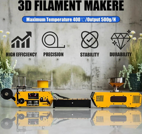 Kickass High Precision Desktop Filament Extruder Machine Rock Solid Auto Coil Winding System, showing efficiency and design features.