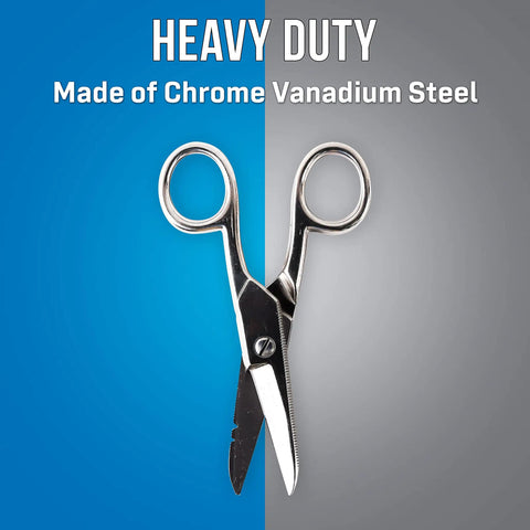 Heavy Duty Electrician Scissors With Serrated Blade For Cleaner Wire Cuts And Stripping Chrome Vanadium Steel Construction