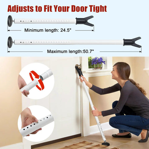Heavy Duty Door Security Bar With 600Lb Grip That Grabs Tight Adjustable From 24.5 To 50.7 Inches Anti Slip Base for doors